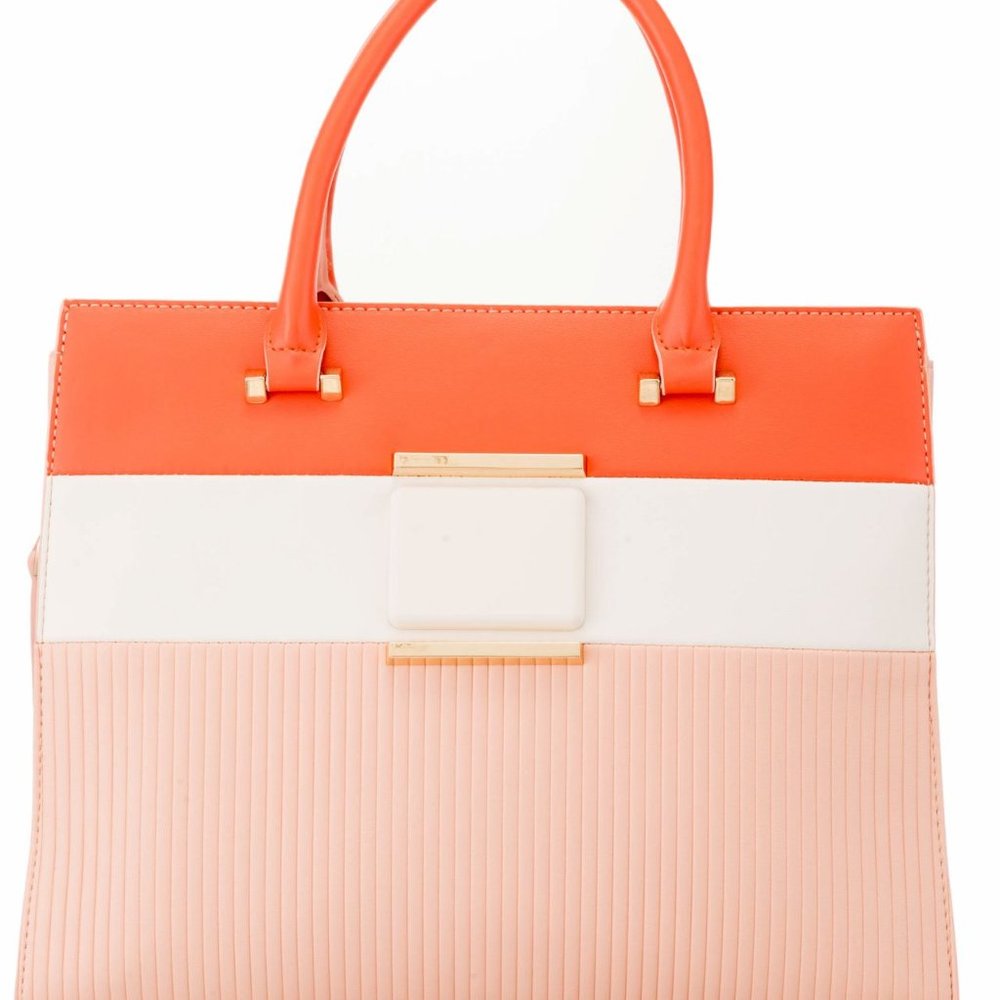 🆕Alessia Massimo Colorblock Top Handle Bag - Coral / White / Peach NWT's